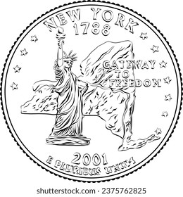 American money, USA Washington quarter dollar New York, Liberty on reverse. Black and white image