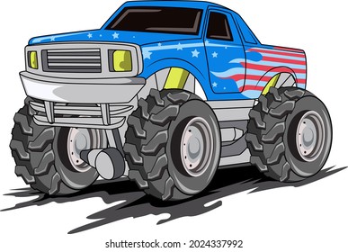 american monster truck hand drawing illustration