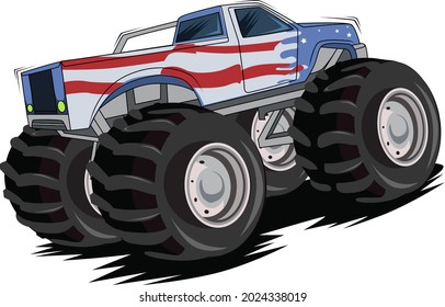 american monster truck hand drawing illustration