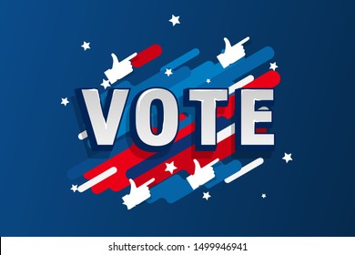 American motion background election day. Usa debate of president voting 2020. Election voting poster. Vote 2020 in USA, banner thumb up.  Political election campaign. Flyer vector blue red white logo