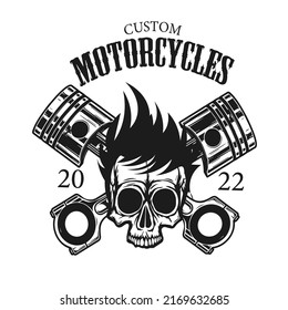 American Motor. Vintage Logotype Design With Skull And Old Moto. Retro Logo Template.