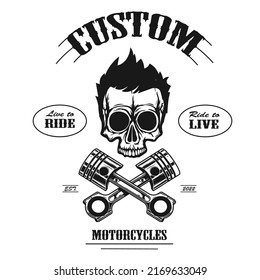 American Motor. Vintage logotype design with skull and old moto. Retro logo template.