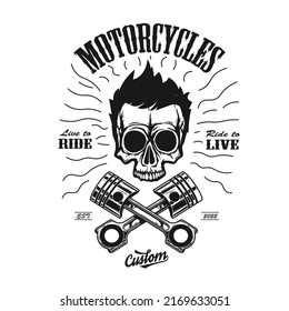 American Motor. Vintage logotype design with skull and old moto. Retro logo template.