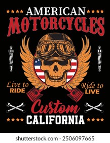 American motorcycle custom california Bike t-shirt design. Perfect for bikers and motorcycle enthusiasts who live for the open road.