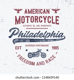 American Motorcycle typography. Textured vintage vector t-shirt and apparel design; print; logo; poster. Vector