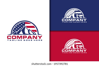 American mountain Patriotic National Logo Design Vector