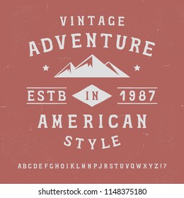 "American Mountains". Original handmade alphabet. Vintage font design and poster. Custom typeface. Vector.