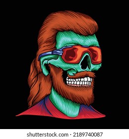 American Mullet Skull Hair with glasses