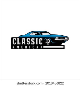 american muscle blue mustang car vector logo.