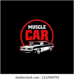 american muscle car illustration logo vector in black background