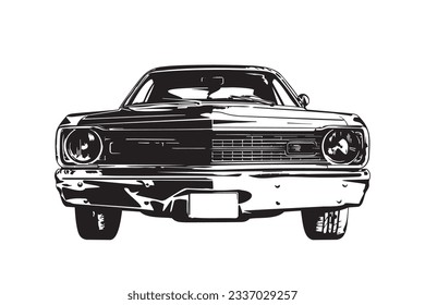 Vehículo muscular americano de fines de los años 1960, ilustración de vector de visión frontal