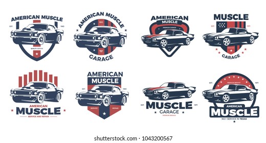 American Muscle Car Logo Design.This logo is suitable for vintage, old style or classic car garage, shops, repair. Also for car restoration, repair and racing.