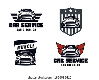 American Muscle Car Logo Design.This logo and badges is for modern and old style car business, garage, shops, repair. Also for car restoration, repair and racing.