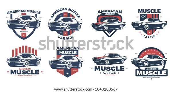 American Muscle Car Logo Design.This\
logo is suitable for vintage, old style or classic car garage,\
shops, repair. Also for car restoration, repair and\
racing.