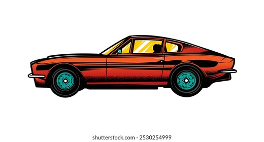 The American muscle car. Original vector illustration in vintage. T-shirt design. Hand drawn, not AI