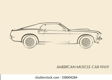 American Muscle Car Silhouette 60s Vintage Vector