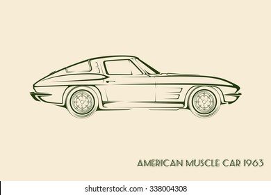 American Muscle Car Silhouette 60s Vintage Vector