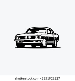 American Muscle Car Silhouette Monochrome Vector Art Silhouette Isolated in White Background