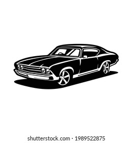 American Muscle Car Silhouette Vector Isolated Black and White