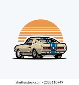 American Muscle Car Vector Art Illustration. Car Isolated in White Background. Best for Tshirt Design Template