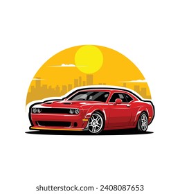 American Muscle Car Vector Art Illustration. Sport Car Vector. Best for Automotive Tshirt Design and Illustration.  Vector illustration.