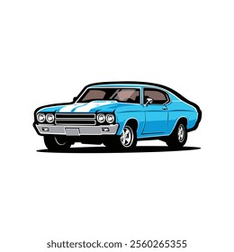 American Muscle Car Vector Art Illustration. Classic Retro Sport Car Vector Isolated