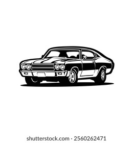 American Muscle Car Vector Icon Illustration. Classic Retro Sport Car Vector Isolated in White Background