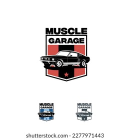 American muscle car vector logo isolated on white background. 60s classic car illustration