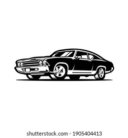 American muscle car vector, monochrome image of american muscle car in white background isolated