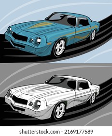 American Muscle Cars Blue and White with Stripes