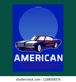 American muscle cars label, vector muscle car icon - Vector 