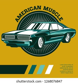 American muscle cars label, vector muscle car icon - Vector 