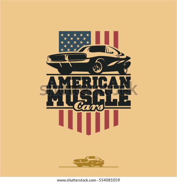 American muscle\
cars label, vector muscle car\
icon