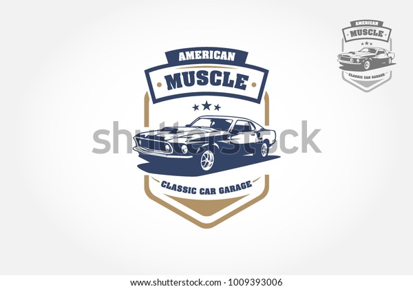 American Muscle Classic Car Garage Logo\
Design. This logo can be used for old style or classic car garage,\
shops, repair,\
restorations.