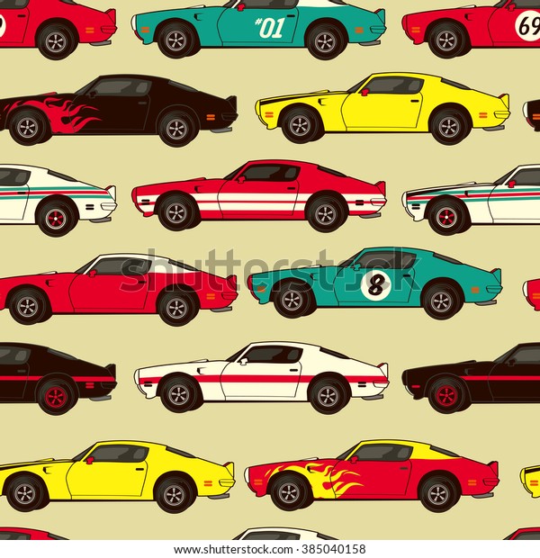 American\
muscle classic racing car seamless\
pattern