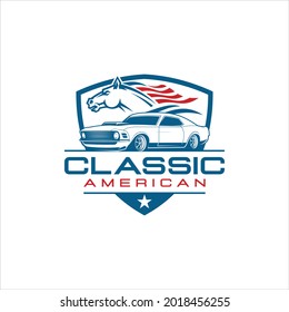 American Mustang Muscle Car Illustration Vector Logo.