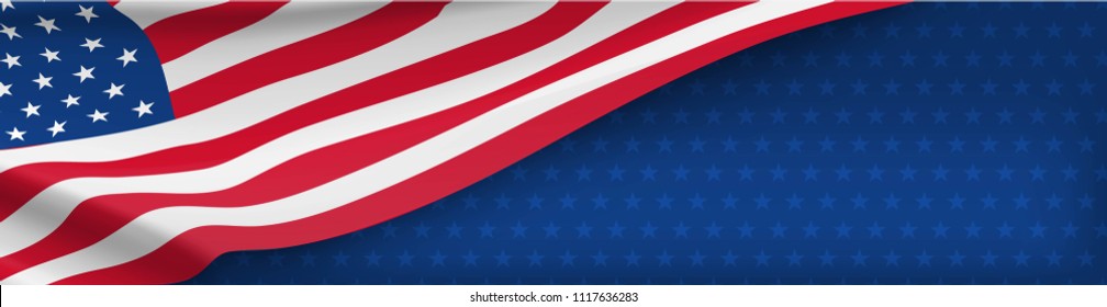 American nation banner with national flag and space for text. Independence and freedom vector concept. USA country day celebration. Traditional patriotic background with waving american flag