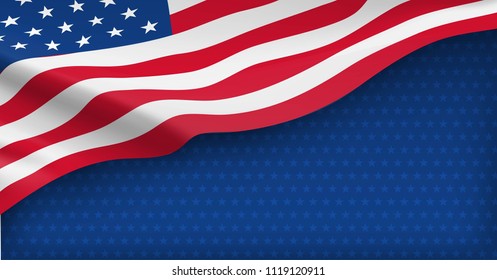 American nation banner with national flag and space for text. Independence and freedom vector concept. USA country day celebration. Traditional patriotic background with waving american flag