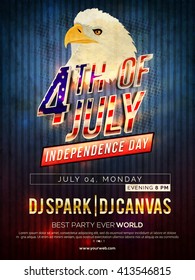 American National Bird Eagle with Flag Color text 4th of July, Creative Pamphlet, Banner or Flyer design for Independence Day Party celebration.