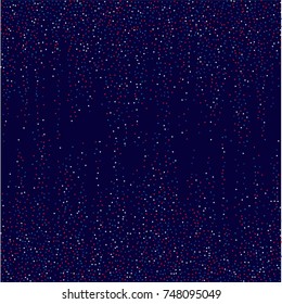 American national colors square vector background, festive pattern with flying, falling red, blue, white stars in colors of the United States' flag. Independence Day banner, bright star dust confetti.