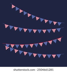 American national flag  bunding garland. Vector illustration on blue background