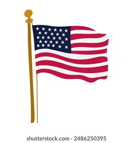 American national flag fluttering on wind on flagpole. Vector illustration of USA flag for decoration on Independence, Patriot, Veterans Days