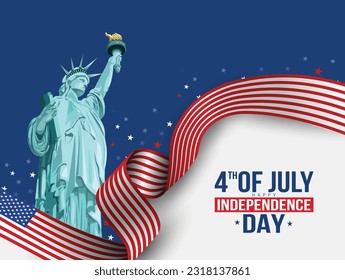 American national flag with Statue of Liberty for 4th of July, happy Independence Day celebration.