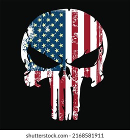 American national patriotic symbol army style paint brush flag Element crime punishment style illustration, T-Shirt graphics design famous, vector design icon isolated Art skull and Bones punisher