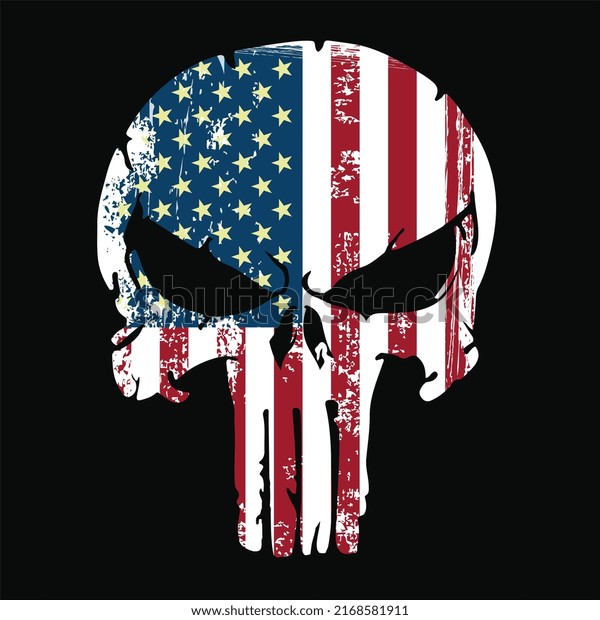 American national patriotic symbol army style\
paint brush flag Element crime punishment style illustration,\
T-Shirt graphics design famous, vector design icon isolated Art\
skull and Bones\
punisher
