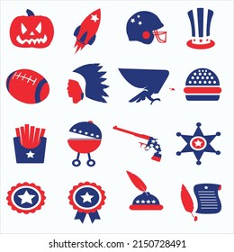 AMERICAN NATIONAL POPULAR SYMBOLS VECTOR SET 