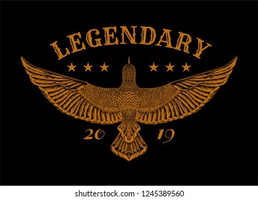 American national symbol. Flying bird and slogan: "Legendary 2019".