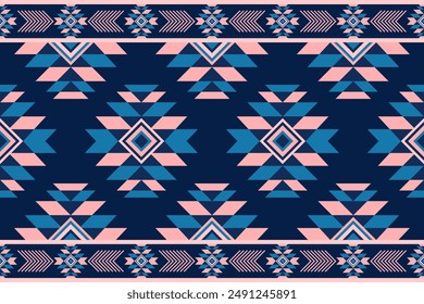 American Native Blue Pink Carpet, Tribal Aztec pattern art.  Geometric ethnic seamless pattern traditional. Design for background and Printing, wallpaper, illustration, fabric, clothing, carpet, decor