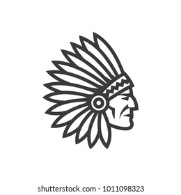 American Native Chief Head Icon. Indian Logo