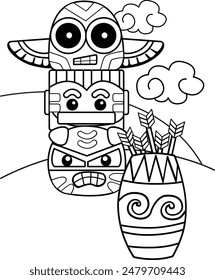 American Native Indian Statue Symbol Religion Karton Färbung Aktivität für Kinder und Erwachsene